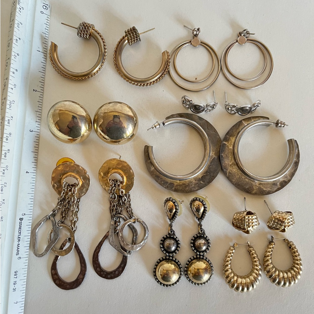 Vintage Gold and Silver Earring statement lot two toned metal